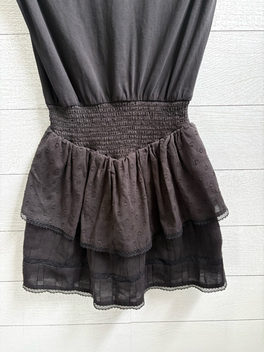 Heartloom Talia Mini Dress Black Smocked Waist Tiered Ruffle Lace Dress S - Picture 8 of 10
